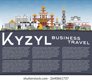 Kyzyl Russia city skyline with color buildings, blue sky and copy space. Vector illustration. Kyzyl cityscape with landmarks. Travel and tourism concept with modern and historic architecture.