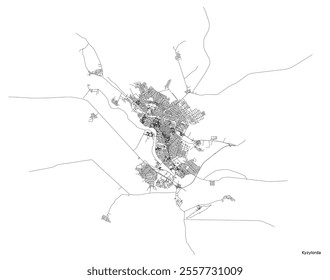 Kyzylorda  city map with roads and streets, Kazakhstan. Vector outline illustration.