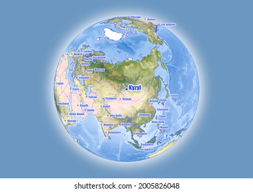 Kyzyl-Russia is shown on vector globe map. The map shows Kyzyl-Russia 's location in the world.