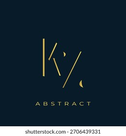 KZ Abstractas diseño de logotipo dorado. Abstractas composición de símbolos de oro sobre un fondo azul marino oscuro