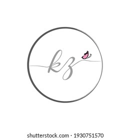 Diseño del logotipo de escritura a mano de letra inicial de KZ con mariposa