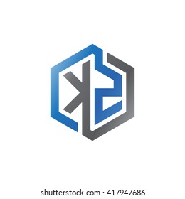 KZ initial letters looping linked hexagon logo black gray blue