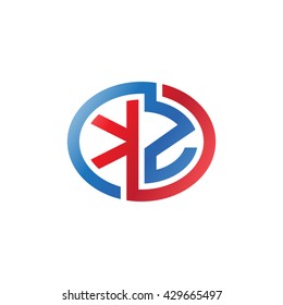KZ initial letters looping linked ellipse logo red blue