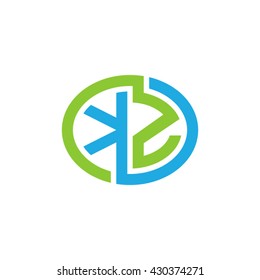 KZ initial letters looping linked ellipse logo blue green