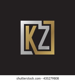 KZ initial letters looping linked square elegant logo golden silver black background