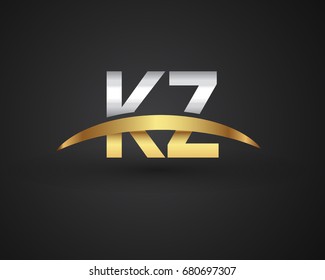 KZ initial logo company name colored gold and silver swoosh design. vector logo for business and company identity.
