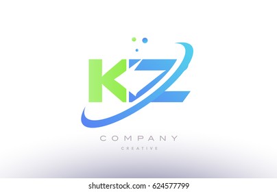 kz k z alphabet green blue swoosh letter company logo vector icon design template