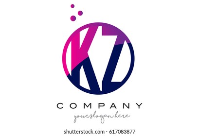 KZ K Z Circle Letter Logo Design with Purple Magenta Dots Bubbles Vector Illustration