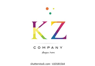kz k z  creative rainbow colors colored alphabet company letter logo design vector icon template