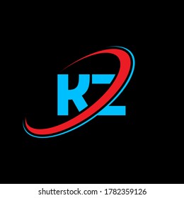KZ K Z letter logo design. Initial letter KZ linked circle uppercase monogram logo red and blue. KZ logo, K Z design. kz, k z