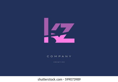 kz k z  pink blue pastel modern abstract alphabet company logo design vector icon template 