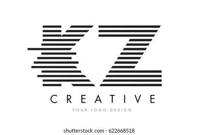 KZ K Z Zebra Letter Logo Design with Black and White Stripes Vector