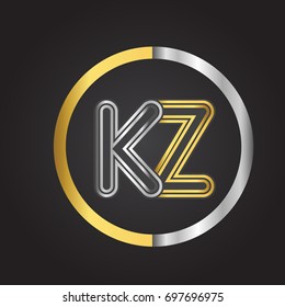 KZ Letter logo in a circle. gold and silver colored. Vector design template elements for your business or company identity.