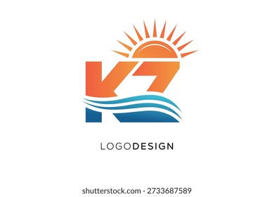 KZ Letter Logo Monogram Sun Wave Modern Branding Design