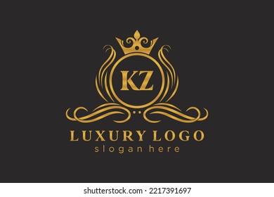 KZ Letter Royal Luxury Logo template in vector art for Restaurant, Royalty, Boutique, Cafe, Hotel, Heraldic, Jewelry, Fashion and other vector illustration.