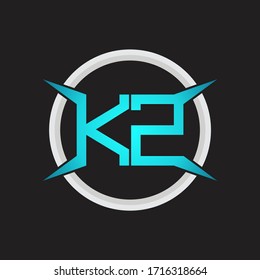 Monograma del logotipo KZ con plantilla de diseño de forma circular y de cuatro ejes