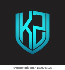 KZ Logo monogram with emblem shield design isolated with blue colors on black background