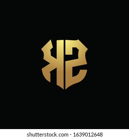 KZ logo monogram with gold colors and shield shape design template