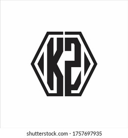 KZ Logo monogram with hexagon line rounded design template on white background