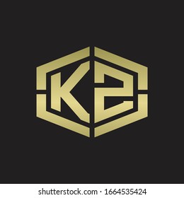 KZ Logo monogram with hexagon shape and piece line rounded design tamplate on gold colors