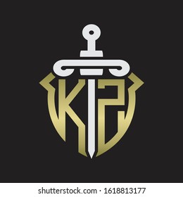 KZ Logo monogram with sword and shield combination isolated with gold colors