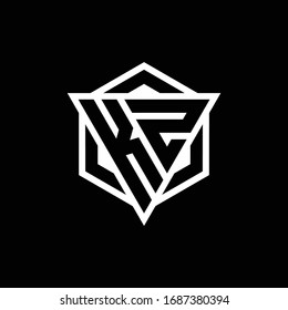 Monograma del logotipo KZ con forma de triángulo y hexágono aislado en colores dorados y blancos