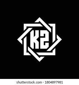 KZ monogram logo with abstract square around design template