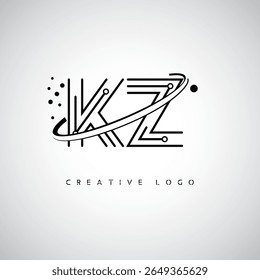 Logotipo de Monograma de Órbita KZ - Marca de Letra Mínima Futurista com Linha de Arte Circular, Pontos Inspirados na Tecnologia e Conceito de Movimento Espacial para Identidade de Marca Moderna