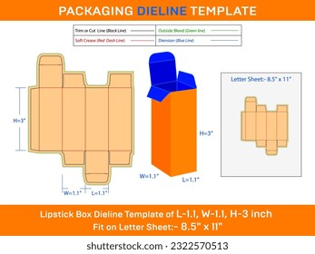 L 1.1xW 1.1xH 3 inch Rectangular Lipstick Box Deline Template