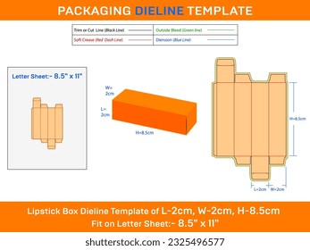 L 2xW 2xH 8.5cm Gift box for lipstick Dieline Template