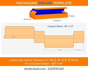 L 34.5xW 12.5xH 3cm Cardboard Lipstick Box Deline Template