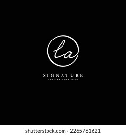 L, A, LA Initial letter handwritten and signature vector logo. Business template in round shape line art