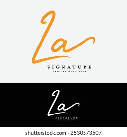 L, A, LA Logotipo inicial de la letra. Logo de Alphabet LA Handwritten Signature