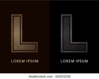 L ,abstract luxury font, Designed using gold and black line square, geometric shape, graphic vector. 