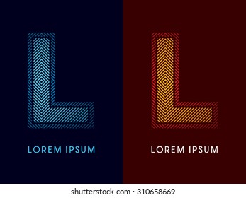 L ,abstract luxury font, Designed using cool and hot colors, line square, geometric shape, graphic vector.