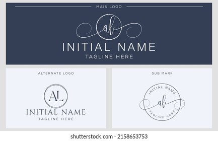 Un vector de plantilla de logotipo de la firma de escritura a mano inicial L AL. Grabado manual para diseños