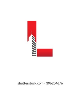 L alphabet building negative space letter logo red
