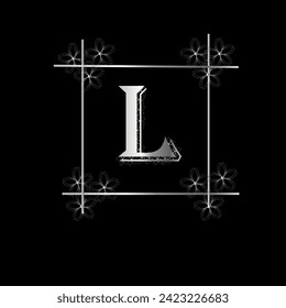  L alphabet design with gradient silver color and black background 