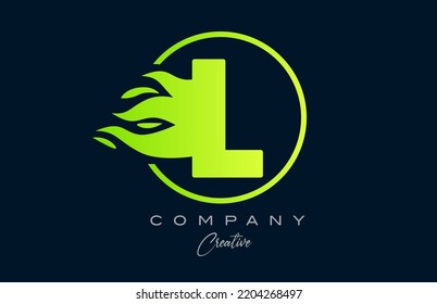 L alphabet letter icon for corporate with green flames. Fire design suitable for a company logo