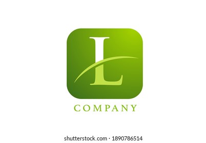 L alphabet letter logo for company and corporate in green colour. Rounded square design with swoosh. Can be used for an app or button icon