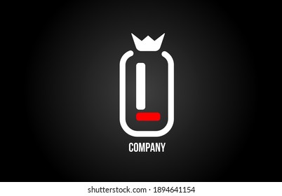 L alphabet letter logo for company and corporate in black red and white colors. Creative icon design with king crown. Can be used for a logotype or branding