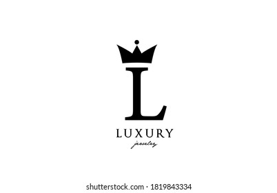 L alphabet letter logo icon in black and white color. Creative design with king crown for luxury or fashion company and business 