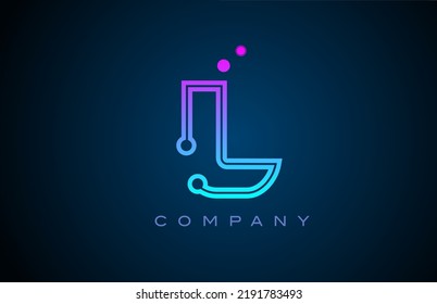 L alphabet letter logo icon design with pink blue color and dots. Creative template for company and business