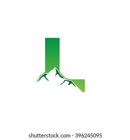 L alphabet mountain negative space letter logo green