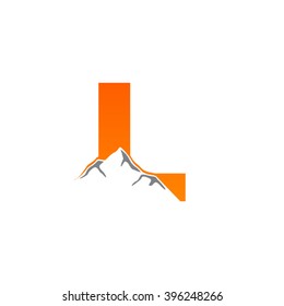L alphabet mountain negative space letter logo orange