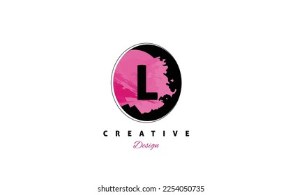 L alphabet vector logo design with pink water color brush . Creative vector logo design on white background