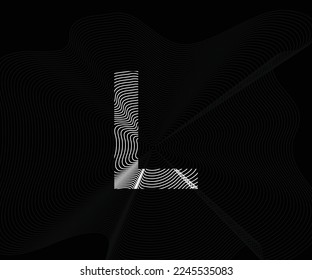 L Alphabet Vector numerals. black and white color Abstract Wave Line in Alphabet