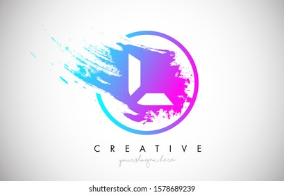 L Artistic Brush Letter Logo Design in Purple Blue Colors Vector Illustration.