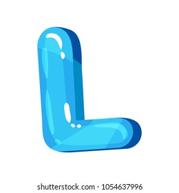 L blue glossy bright English letter, kids font vector Illustration on a white background