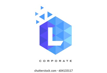 L Blue Hexagonal Letter Logo Design with Mosaic Blue Pattern.